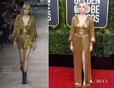 lucy boynton gold celine dress|lucy boynton red carpet style.